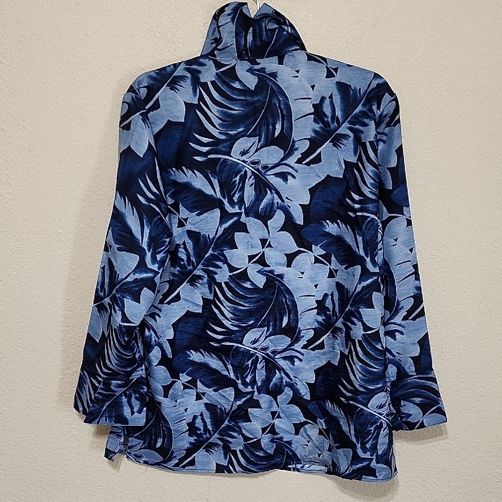 Selene Sport Blue 3/4 Sleeve Button Down Blouse - Picture 5 of 8